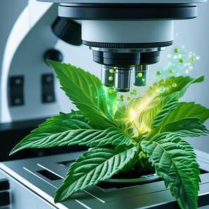healing herb with molecules being extracted show a microscope